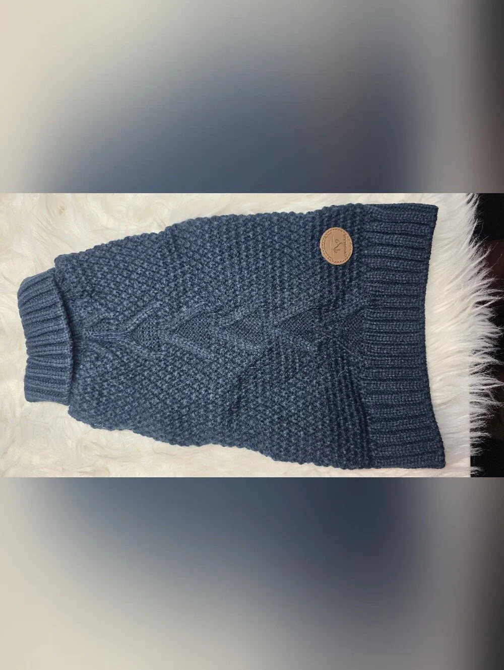 Men Sweaters - Navy Cable-Knit Turtleneck Sweater